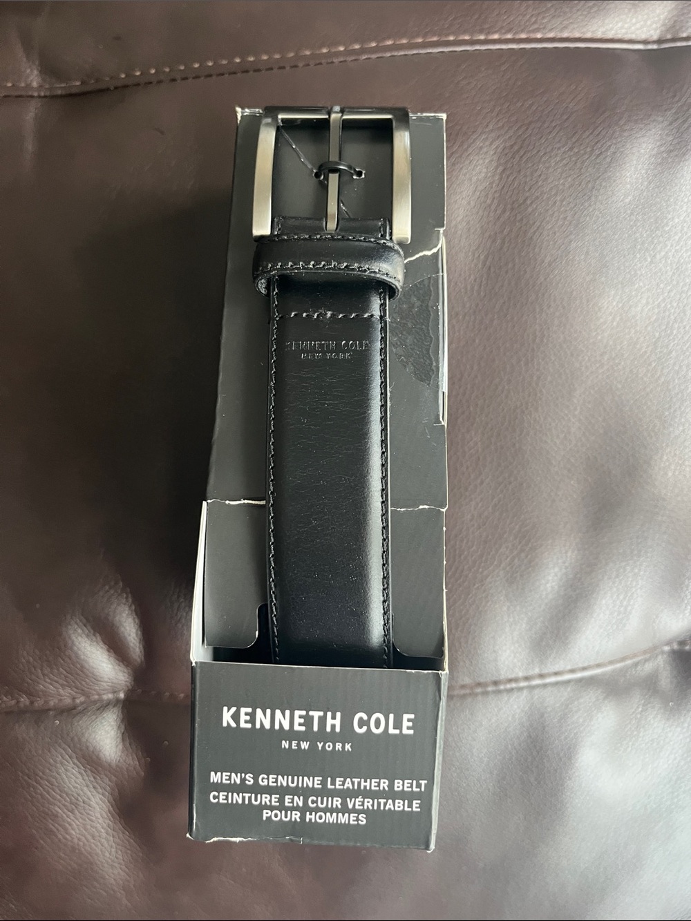 Kenneth Cole Black Leather Belt with Silver Buckle